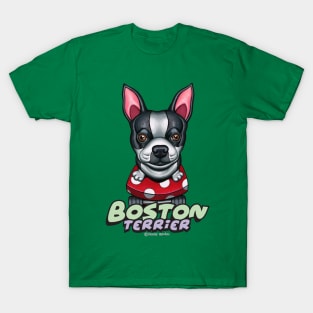 Cute adorable awesome Boston Terrier on Red Polka Dot Skateboard T-Shirt